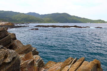 Coastal rock formations at Northeast Coast National Scenic Area, Taipei, Taiwan.