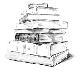 Hand Drawn stack of books sketch pencil illustration