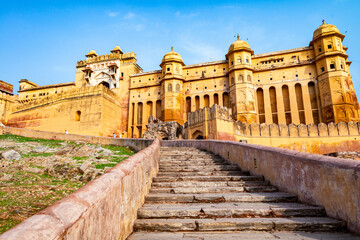 Fototapeta na wymiar Amber Fort in Jaipur, India. Popular landmark, steps leading to the main entrance