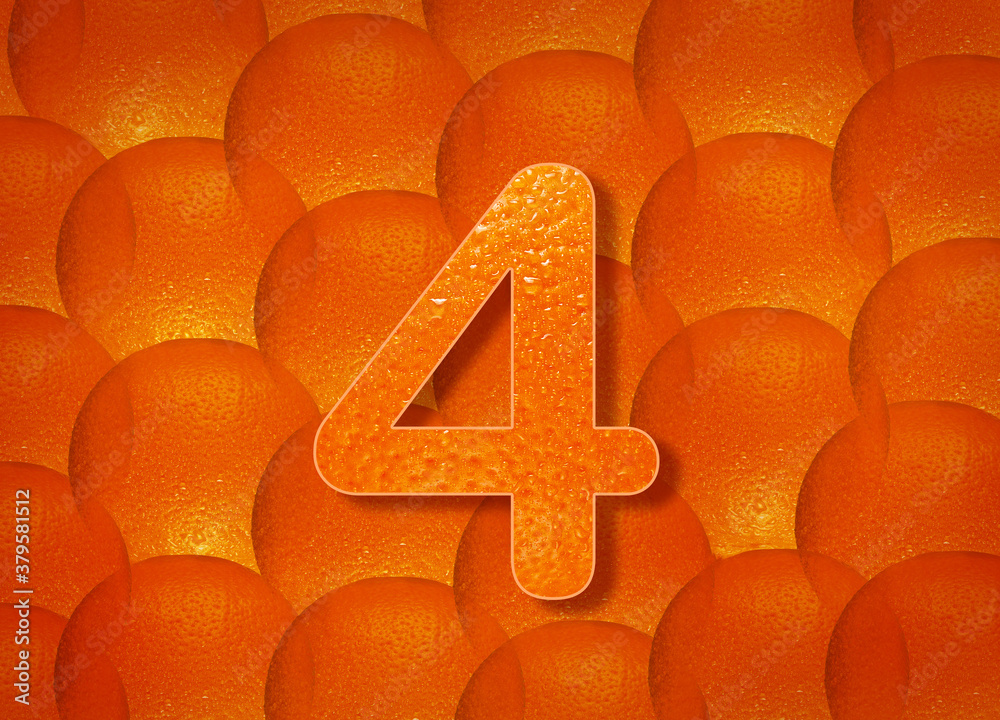 Fototapete orange background with alphabetic letters a to z and numbers 1 to 0
