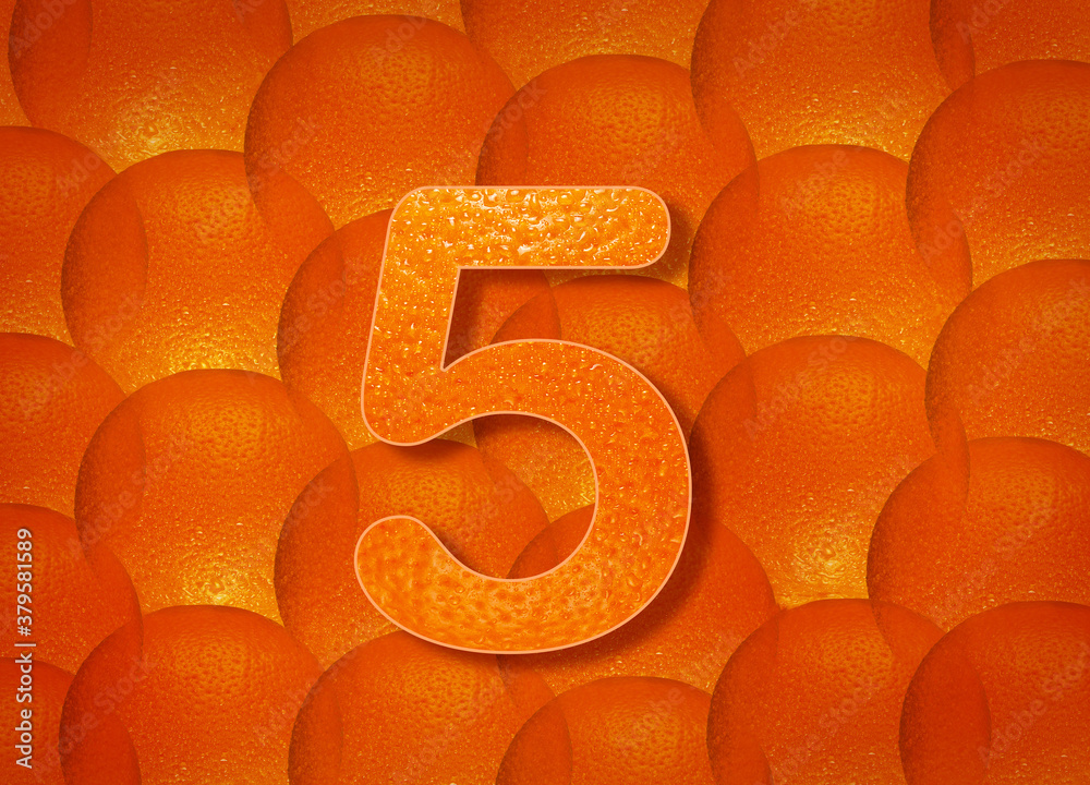 Fototapete orange background with alphabetic letters a to z and numbers 1 to 0