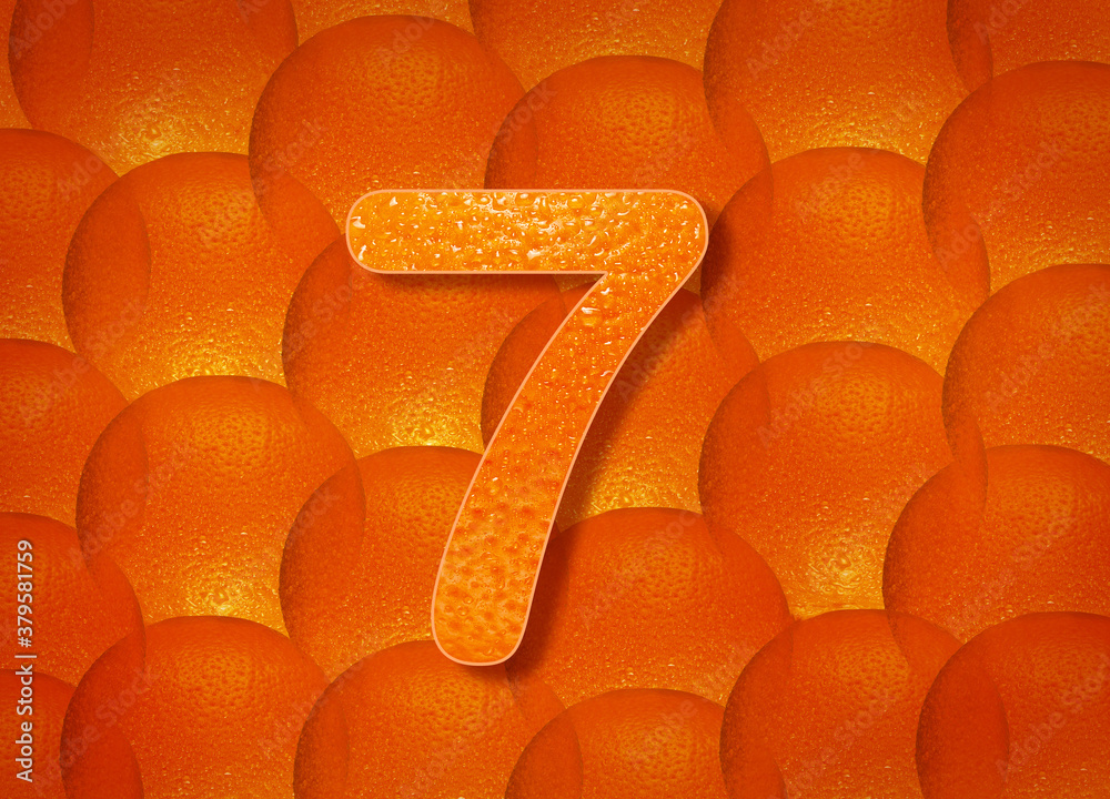Fototapete orange background with alphabetic letters a to z and numbers 1 to 0