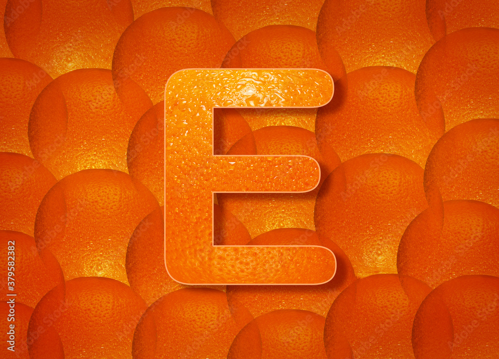 Fototapete orange background with alphabetic letters a to z and numbers 1 to 0