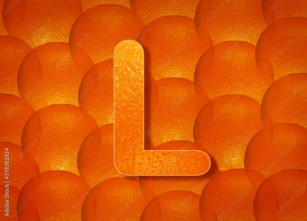 Fototapete orange background with alphabetic letters a to z and numbers 1 to 0