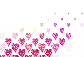 Light Pink, Yellow vector background with hearts.