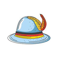 hat with feather decorated by German flag on white background, oktoberfest festival