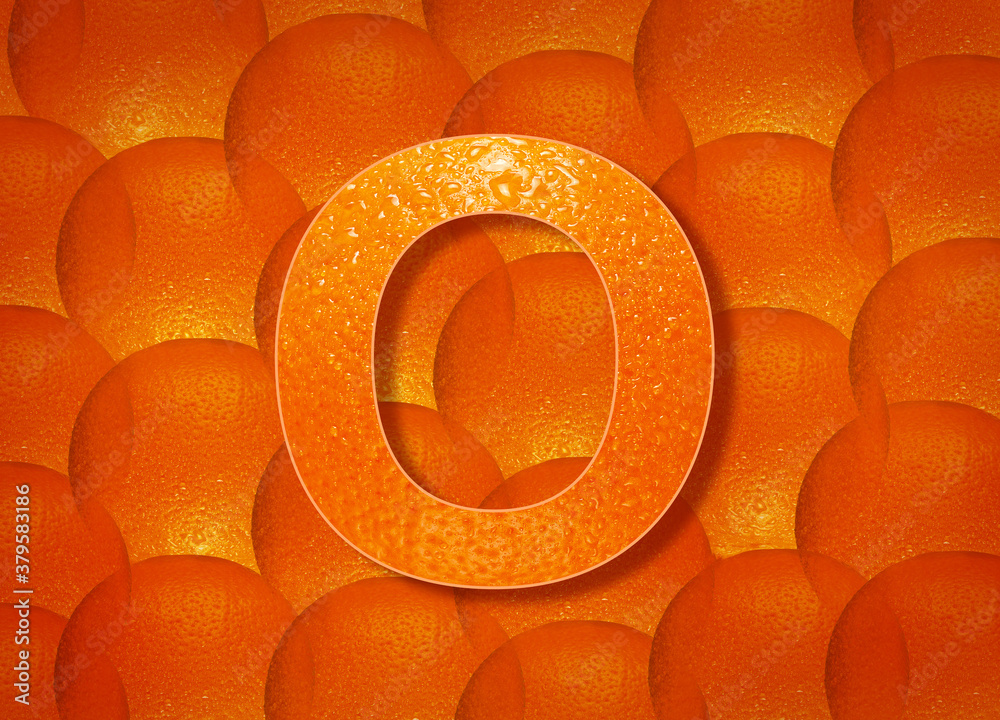 Fototapete orange background with alphabetic letters a to z and numbers 1 to 0