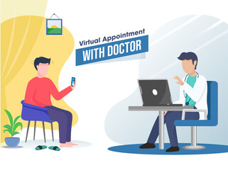 Illustration of Patient Consulting a Doctor Through Video Call for Virtual Appointment.