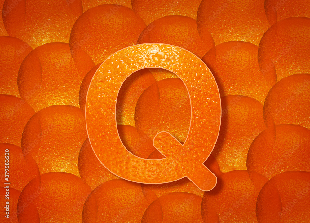 Fototapete orange background with alphabetic letters a to z and numbers 1 to 0