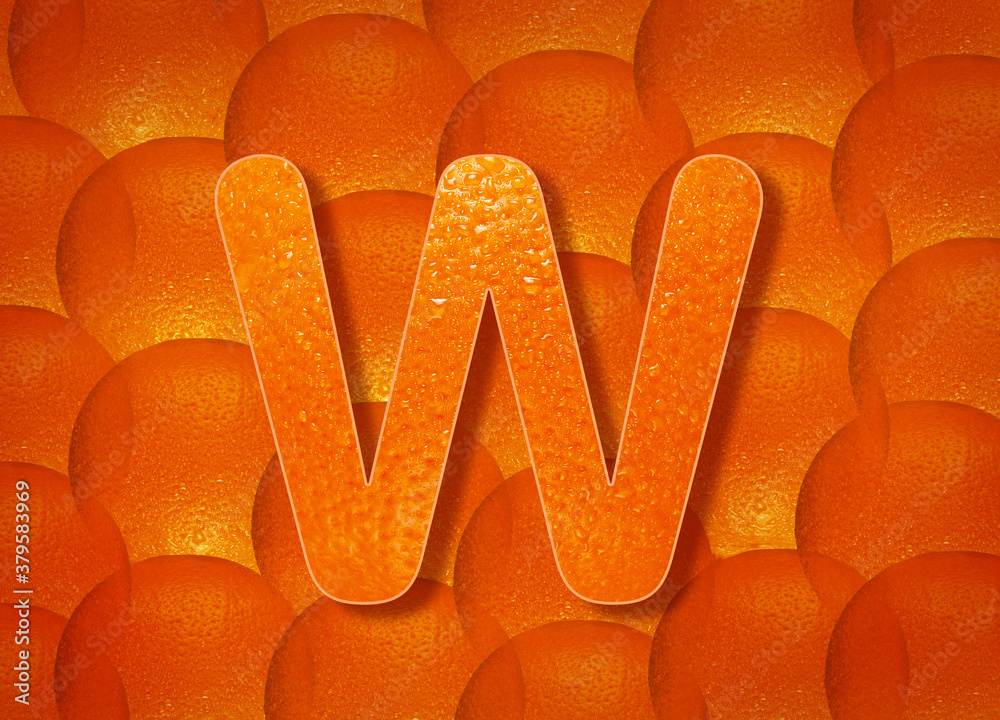 Fototapete orange background with alphabetic letters a to z and numbers 1 to 0