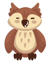 Owl bird with closed eyes, night bird with plumage