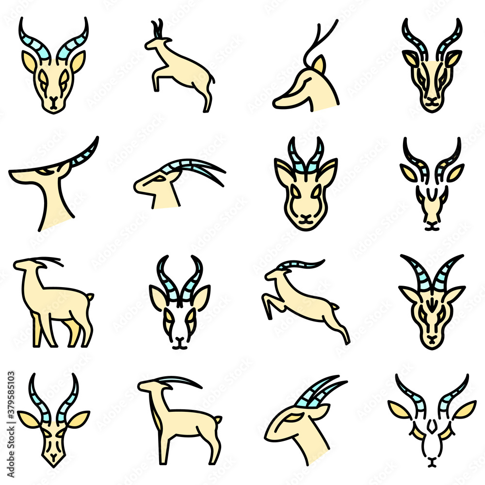 Wall mural Gazelle icons set. Outline set of gazelle vector icons thin line color flat on white - Wall murals