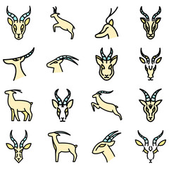 Gazelle icons set. Outline set of gazelle vector icons thin line color flat on white
