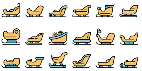 Sleigh icons set. Outline set of sleigh vector icons thin line color flat on white