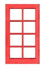 European style red wooden window frame isolated on a white background
