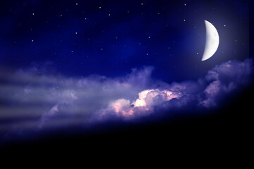 Naklejka na ściany i meble Night beautiful landscape of the moon on the starry sky with a small cloud.