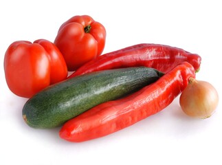 green cucmber ,red peppers and tomatoes for salad close up 