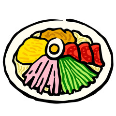 Illustration of Hiyashi chuka: Illustration like woodblock print