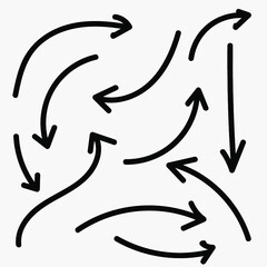 Set of black grunge hand drawn arrows isolated on white. Vector illustration