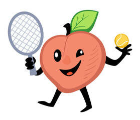 Peach playing tennis, active lifestyle of sportive fruits