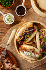 Pulled pork in a Bao Bao roll. Top view.