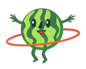 Sportive watermelon using hula hoop for exercises vector