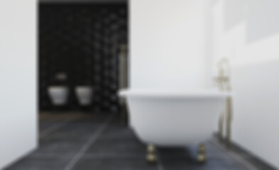 Modern Bathroom Interior Design. 3D rendering.. Abstract blur phototography. wooden table on blurred background.