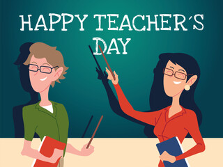 happy teachers day card with couple of teachers