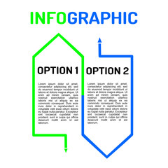 Green and blue line infographic with option 1 and option 2, simple design vector illustration