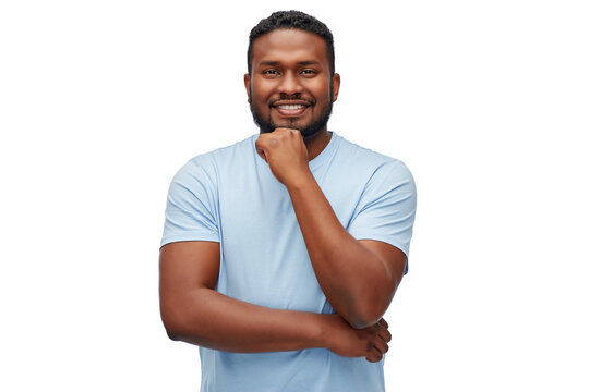 people, grooming and beauty concept - portrait of happy smiling young african american man over white background