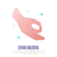 Gyan mudra, yoga hand gesture in flat style. Symbol of concentaration, calmness, tranquillity. Vector illustration.