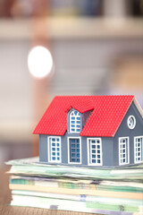 A model of a house is placed on a stack of banknotes
