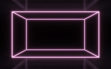 Neon frame sign in the shape of a rectangle. 3d illustration