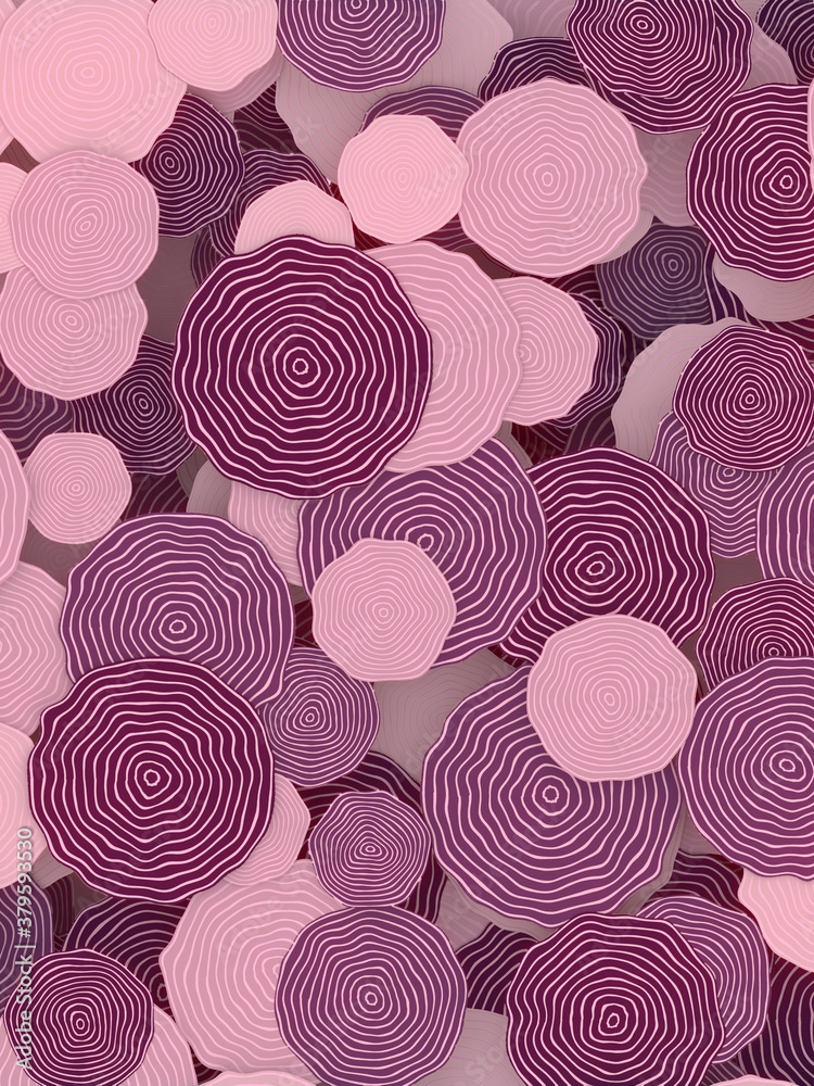 Aufkleber Hypnotic pattern of retro circles with tree rings 3d render digital illustration