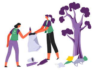 Volunteers caring for ecological environment cleaning natural locations