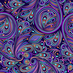 Seamless colorful dotted pattern with paisley. Traditional ethnic ornament. Vector print. Use for wallpaper, pattern fills,textile design.