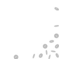 British pound coins falling. Scattered black and w