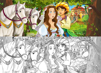 Fototapeta na wymiar cartoon scene princess in the forest orchard illustration