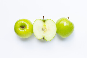 Green apples on white background. Copy space