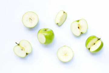 Green apples on white background. 