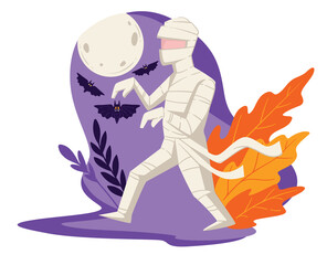 Halloween mummy costume, trick or treat holiday celebration