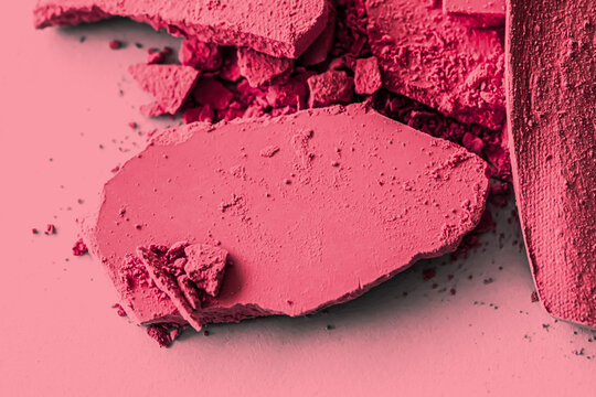 Red Eye Shadow Powder As Makeup Palette Closeup, Crushed Cosmetics And Beauty Textures