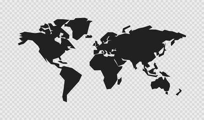 World map minimalism style on  transparent backdrop. Abstract global education flat
