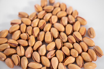 healthy pistachios on white background