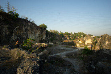 Fototapeta na wymiar View of the limestone hills in Bojonegoro, Indonesia in the morning