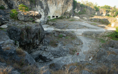 View of the limestone hills in Bojonegoro, Indonesia in the morning
