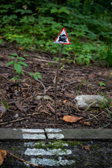 Photo of a miniature road sign with a snail