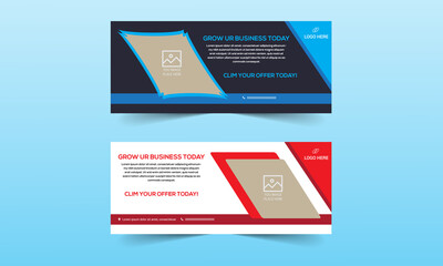 Blue abstract corporate business banner template, horizontal advertising business banner layout template flat design set clean modern geometric abstract background layout. Web banner template.