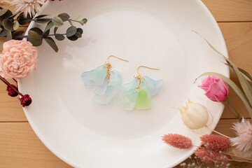 Handmade flower earrings made from Praban