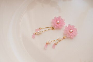 Handmade flower earrings made from Praban